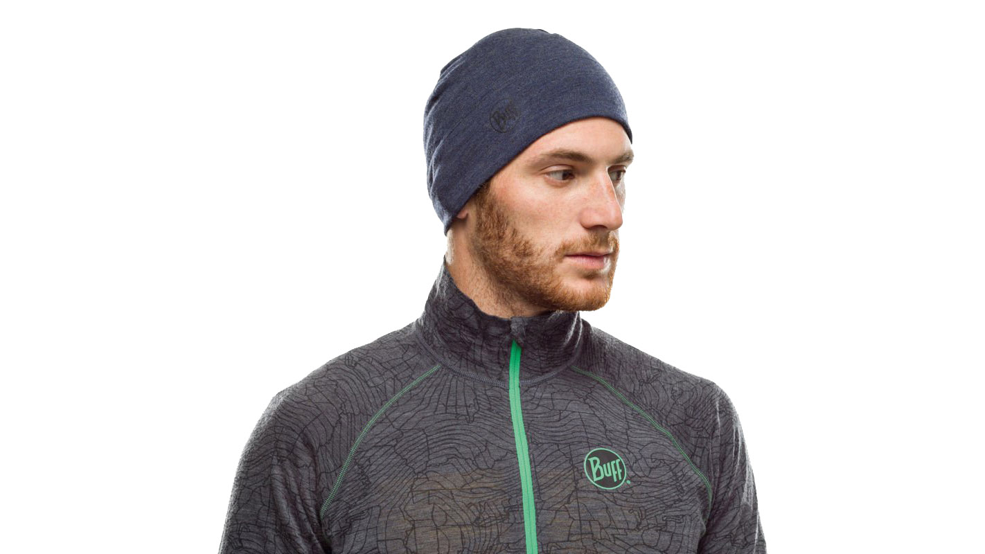 BUFF Midweight Merino Wool Hat Night Blue Melange - sportowa czapka zimowa merynosowa